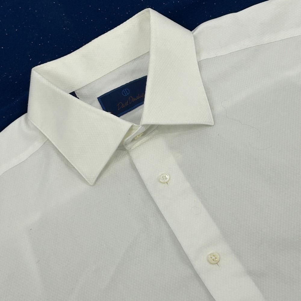 David Donahue Dress Shirt Men 17 32/33 White Textured French Cuff Cotton